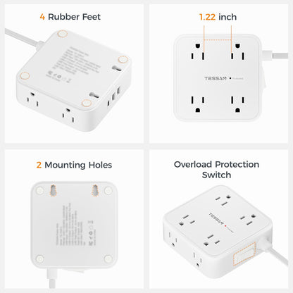 TESSAN Surge Protector Power Strip with 900J Surge Protection, 5 Ft, Grey
