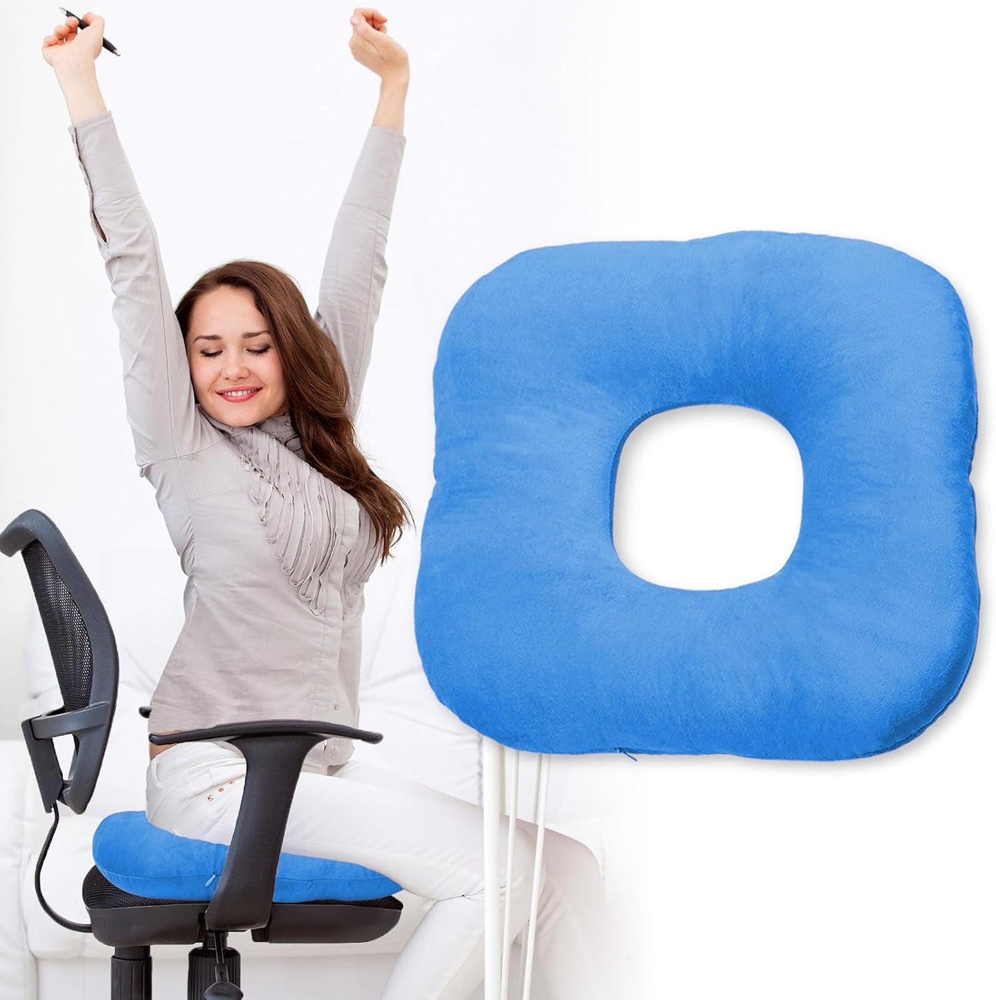 Stuffed Donut Pillow Seat Cushion | for Tailbone and Coccyx Pain, Hemorrhoids, Bed Sores, Pregnancy, Prostate, Surgery Recovery, Sitting Pressure Relief, for Home, Office and Car (Grey)
