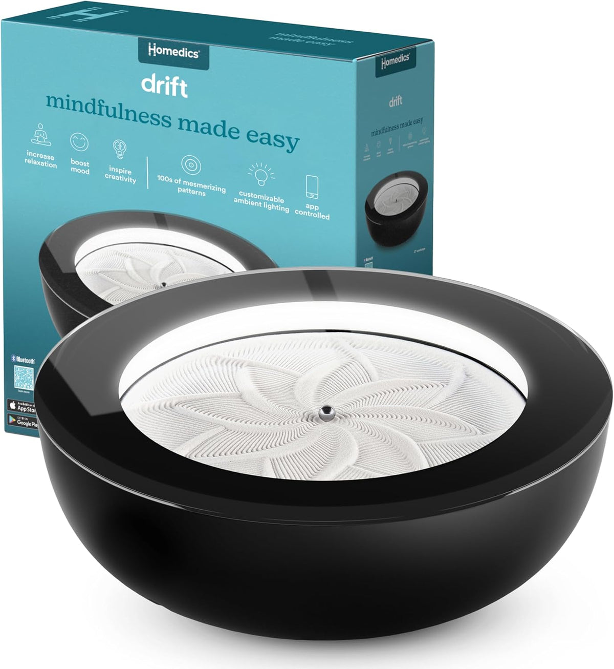 Homedics Drift 11” Sandscape – Version 2.0 with Updated Connected Experience, Smart Wi-Fi Zen Table Décor, LED Ambient Light, Modern Sand Art for Relaxation & Mindfulness, Home & Office Calm Décor