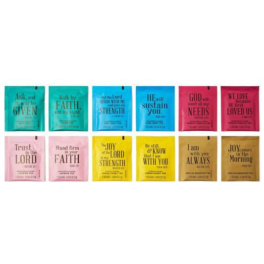 Thoughtfully, Tea Affirmations Christian Prayer Gift Set for Women, Religious Tea Gift with 6 Flavors and Bible Verses from Psalms and Other Books to Rejoice Pack of 90