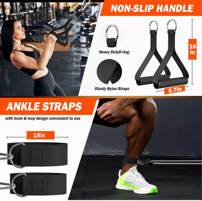 WHATAFIT Resistance Bands, Exercise Bands, Workout Bands with Handles, Door Anchor and Ankle Straps, 5 Resistance Levels Fitness Bands for Strength Training, Physical Therapy, and Home Gym Equipment