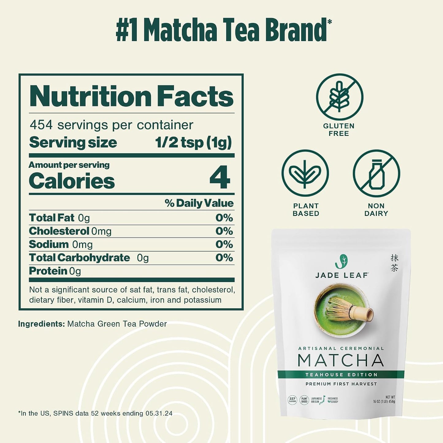 Jade Leaf Matcha - Artisanal Barista Edition - Ceremonial Grade, First Harvest, Authentic Japanese Origin Matcha Powder for Café Quality Tea & Lattes, 50 Servings (1.76 Ounce Pouch)
