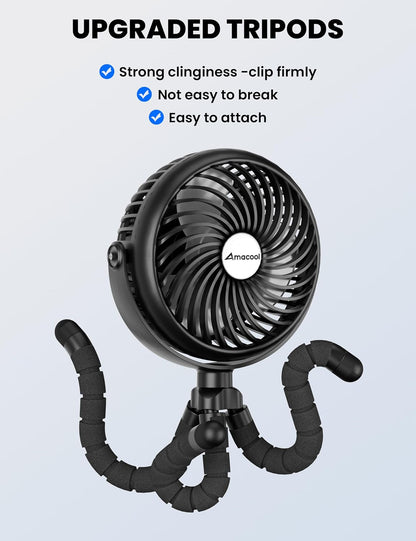 AMACOOL Baby Stroller Fan 5000mAh Rechargeable, Max 20H Cooling