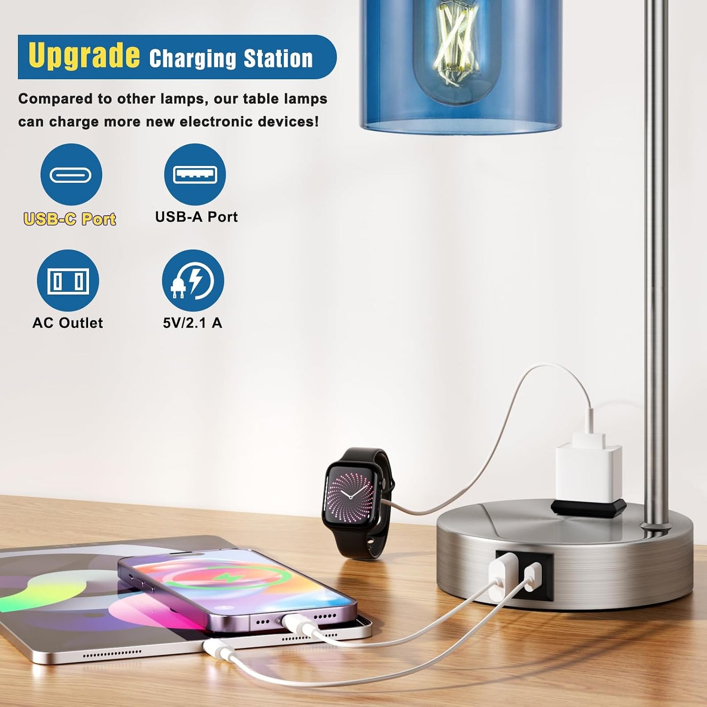 Industrial Touch Lamps for Nightstand Set of 2, 3-Way Dimmable Bedside Lamp