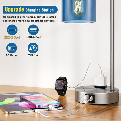 Industrial Touch Lamps for Nightstand Set of 2, 3-Way Dimmable Bedside Lamp