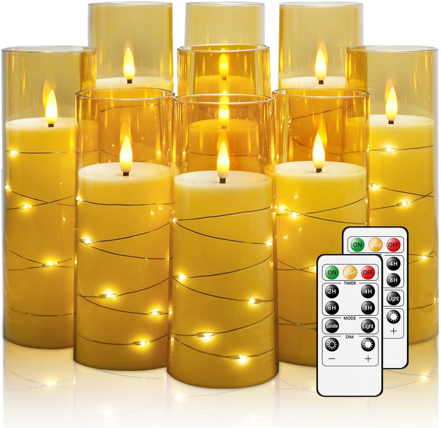 Nimiko Flickering Flameless LED Candles,Battery Operated Candles 24 Pcs with Embedded Star String,Acrylic LED Pillar Candles with Remote,Suitable for Home Decoration to Create an Atmosphere (White)