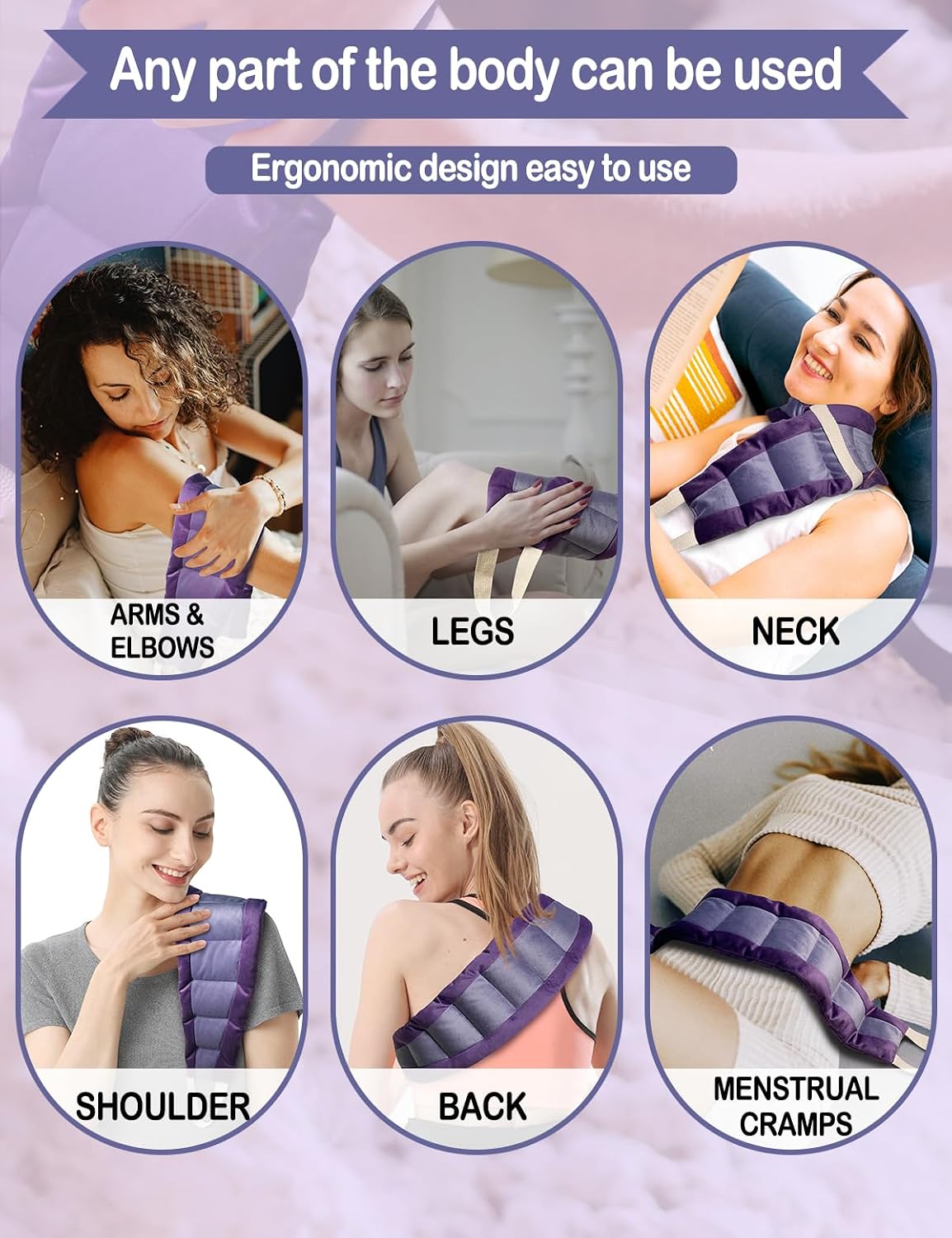 Long Heating Pad for Neck and Shoulders and Back Weighted Microwavable Moist Heated Neck Wrap Hot Pack Microwave Heatable Bag Warm Compress Reusable with Handles 33.5"*5.9" Unscented Grey