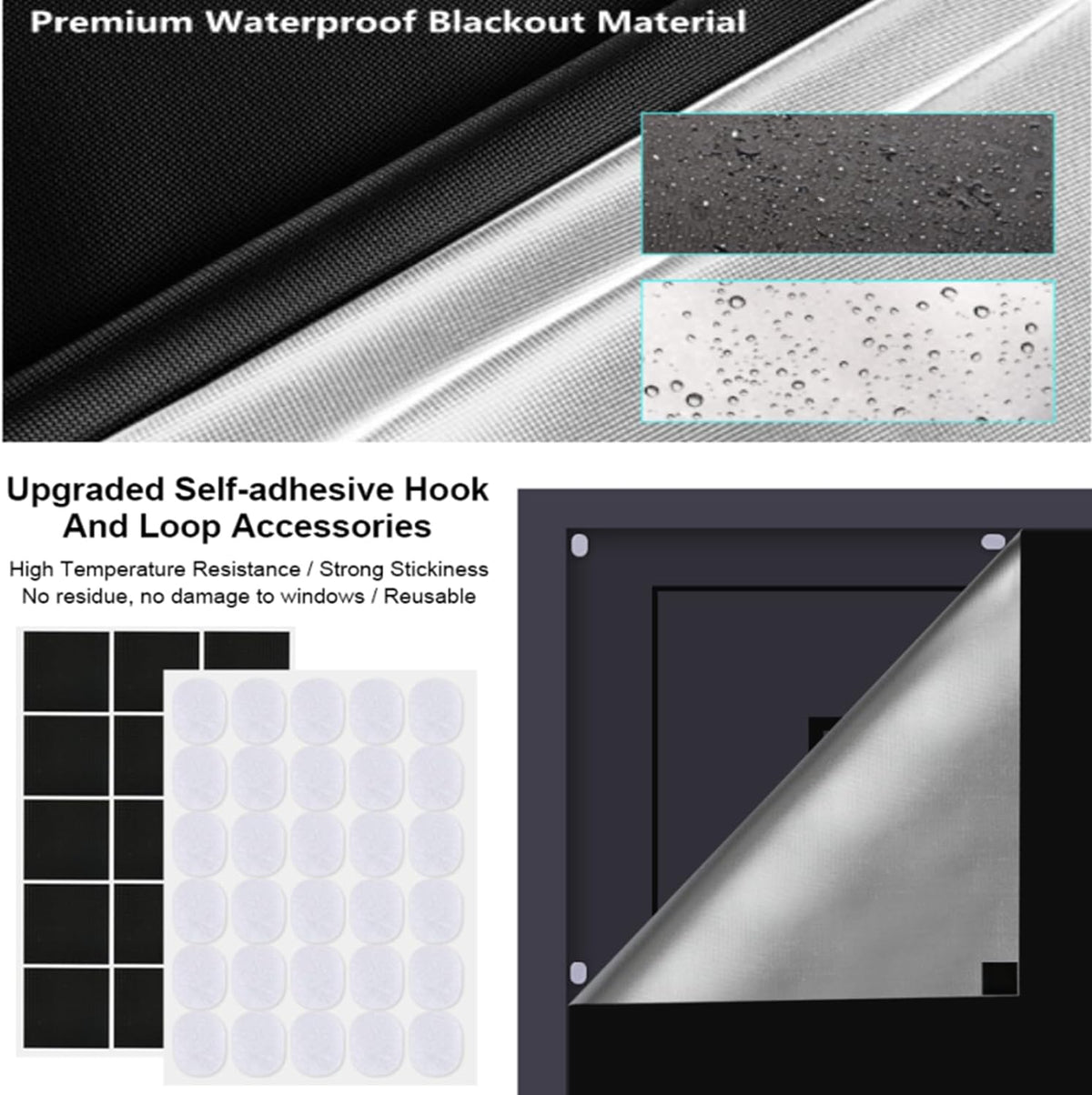 Portable Blackout Window Cover, Upgraded 79"x57" Blackout Curtains No Drill Cuttable DIY Self-Adhesive Hook Loop Tapes, Travel Reusable Blinds/Shades for Bedroom 2m