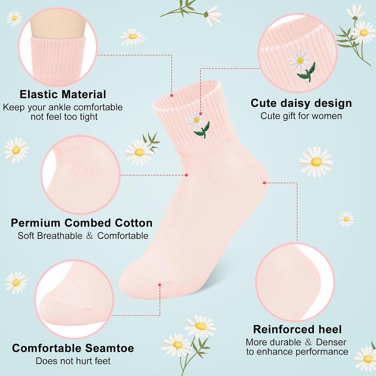 Eurzom 10 Pairs Socks Womens Crew Elastic Ankle Length Cotton Socks Aesthetic Cute Lightweight Low Cut Gifts for Women - Colors B