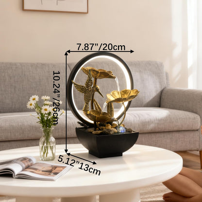 AOZITA Tabletop Fountain, Indoor Waterfall Fountain, Small Home Décor Zen Relaxation Soothing Sound Machine for Office, Living Room, or Bedroom,Blue Metal Lotus with Bud, River Rocks,Round LED