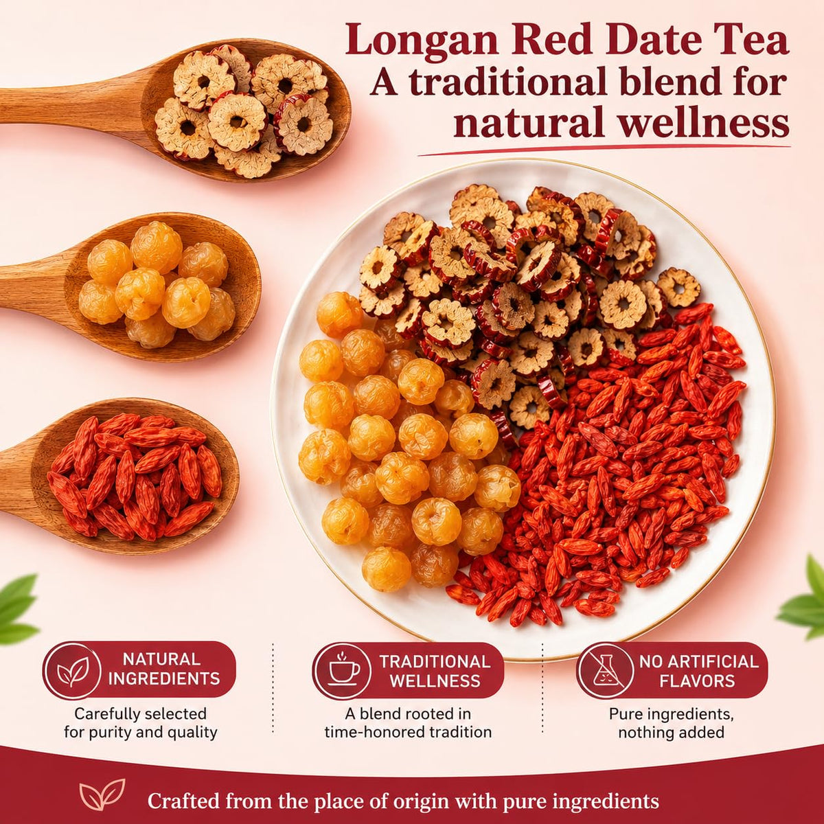 Organic Herbal Tea with Goji Berry, Jujube & Longan, Caffeine Free Wellness Tea, Chinese Herbal Tea, 50 Tea Bags