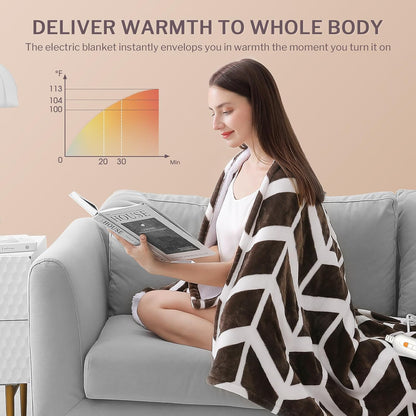 VENTIMI Electric Blanket Heated Throw, 50" x 60" Heated Blanket with 5 Heat Levels & 3 Hours Auto Off, Fast Heating Blankets with ETL & FCC Certification, Grey