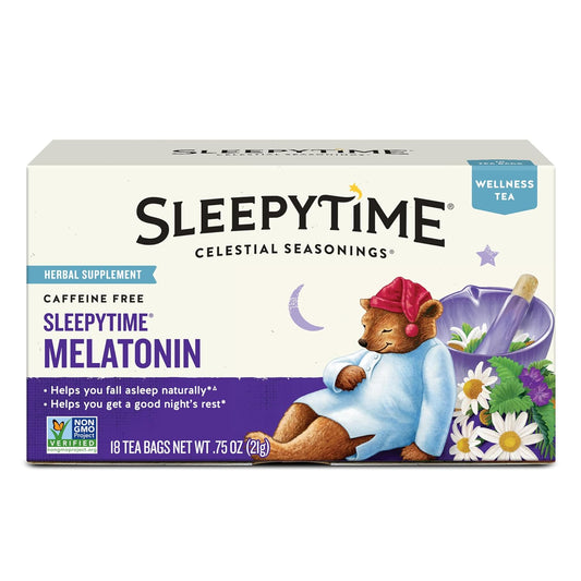 Celestial Seasonings Sleepytime Tea Plus Melatonin, Caffeine Free, Celestial Seasonings Herbal Tea, 18 Bag Box