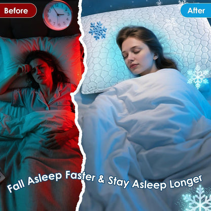SUPA MODERN Cooling Pillow Queen Size Set of 2, CertiPUR-US Shredded Memory Foam Pillows for Sleeping, Cool Bed Pillows for Hot Sleepers, Adjustable Firm Pillow for Side,Back,Stomach Sleepers