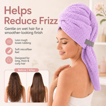 Large Hair Towel Wrap for Women, Quick-Dry Turban, Ultra Absorbent & Anti-Frizz, Ideal for Long, Thick & Curly Hair, Soft Lightweight Microfiber Drying Towel (24x42, Blue)