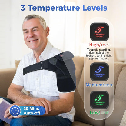 Cordless Shoulder Heating Pad, Heated Shoulder Brace for Rotator Cuff Frozen, 3 Heat Levels, 3000mAh Rechargeable Battery, Shoulder Wrap for Pain Relief Deep Tissue for Men Women (Black)
