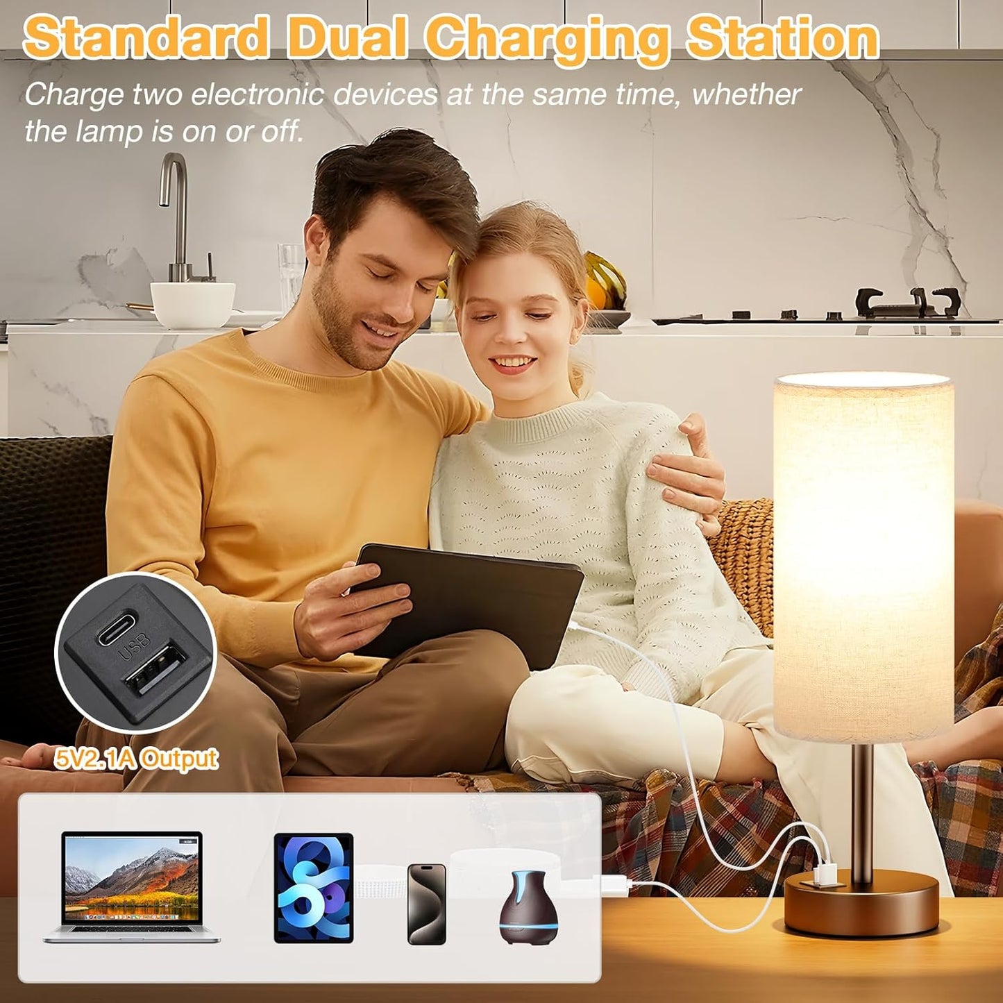 Dicoool Touch Bedside Table Lamp with USB - 3 Way Dimmable Wood Lamp for Bedroom Nightstand, Desk Lamp with Charging Station for Dorm, Living Room, Office, Kids Room, Small, 14in
