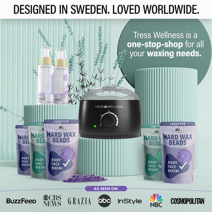 Tress Wellness Award Winning Waxing Kit for Sensitive Skin, Safe for Face & Skin, Easy to Use, At-Home Kit for Face, Bikini, Brazilian & Full Body - Digital Display, Black Purple Flower