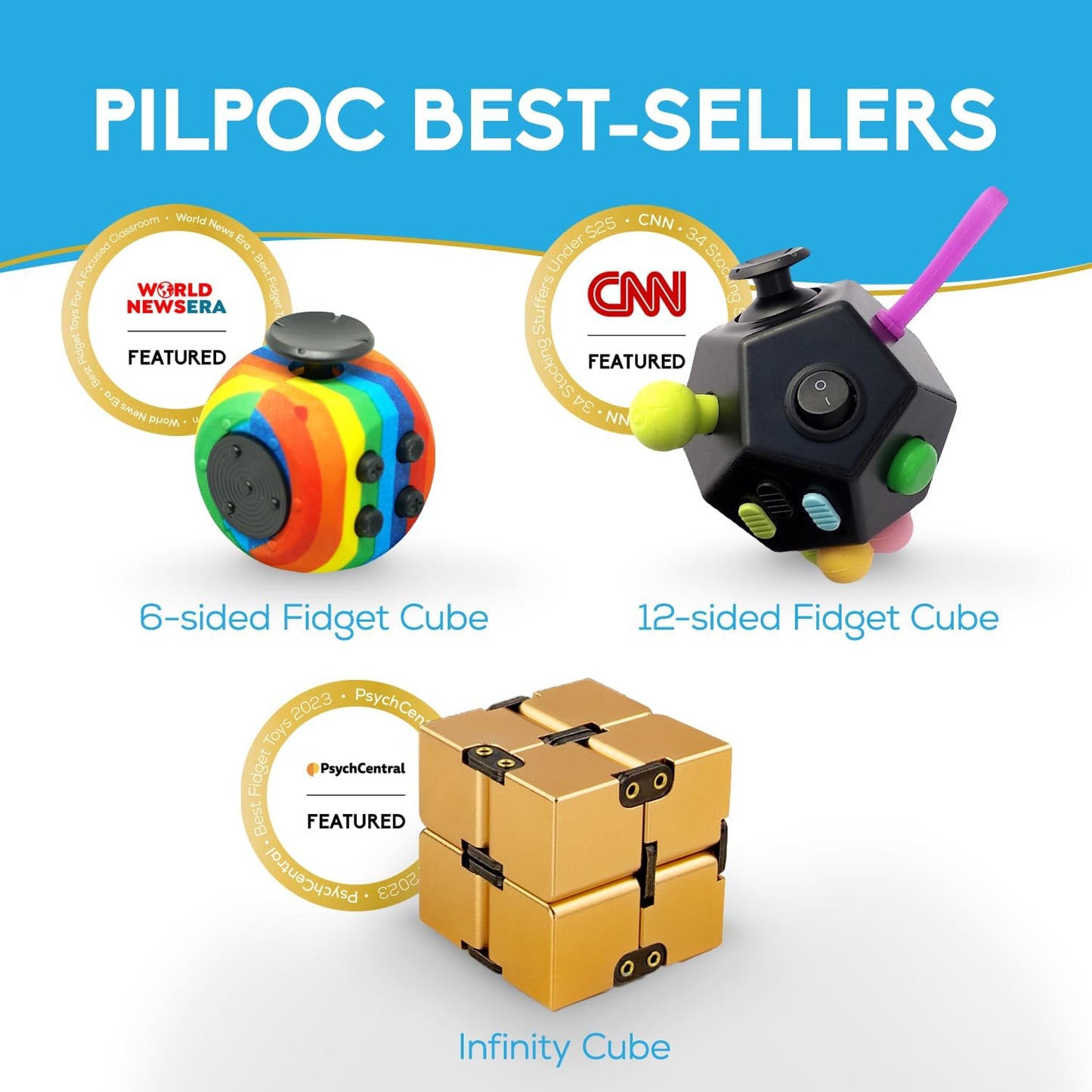 PILPOC theFube Fidget Cube, 6-Sided Stress Relief Infinity Cube for Adults & Kids, Boosts Concentration, Mindfulness Aid, Silent & Audible Modes, Stocking Suffers for Boys, Kids and Adults (Midnight)