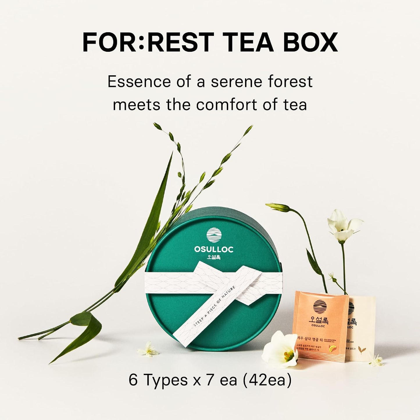 OSULLOC Premium Tea Collection (40 count, 10 flavors x 4 ea), Self Care Sampler Gift Box Variety Pack, Premium Organic Pure & Blended Tea from Jeju