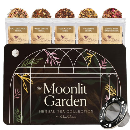 Loose Leaf Tea Sampler – 5 Caffeinated Blends Including Creme Brulee Earl Grey, Peach Oolong, Citrus Mint, Pecan and Floral Black – 75 to 100 Cups – Handcrafted in USA – Plum Deluxe