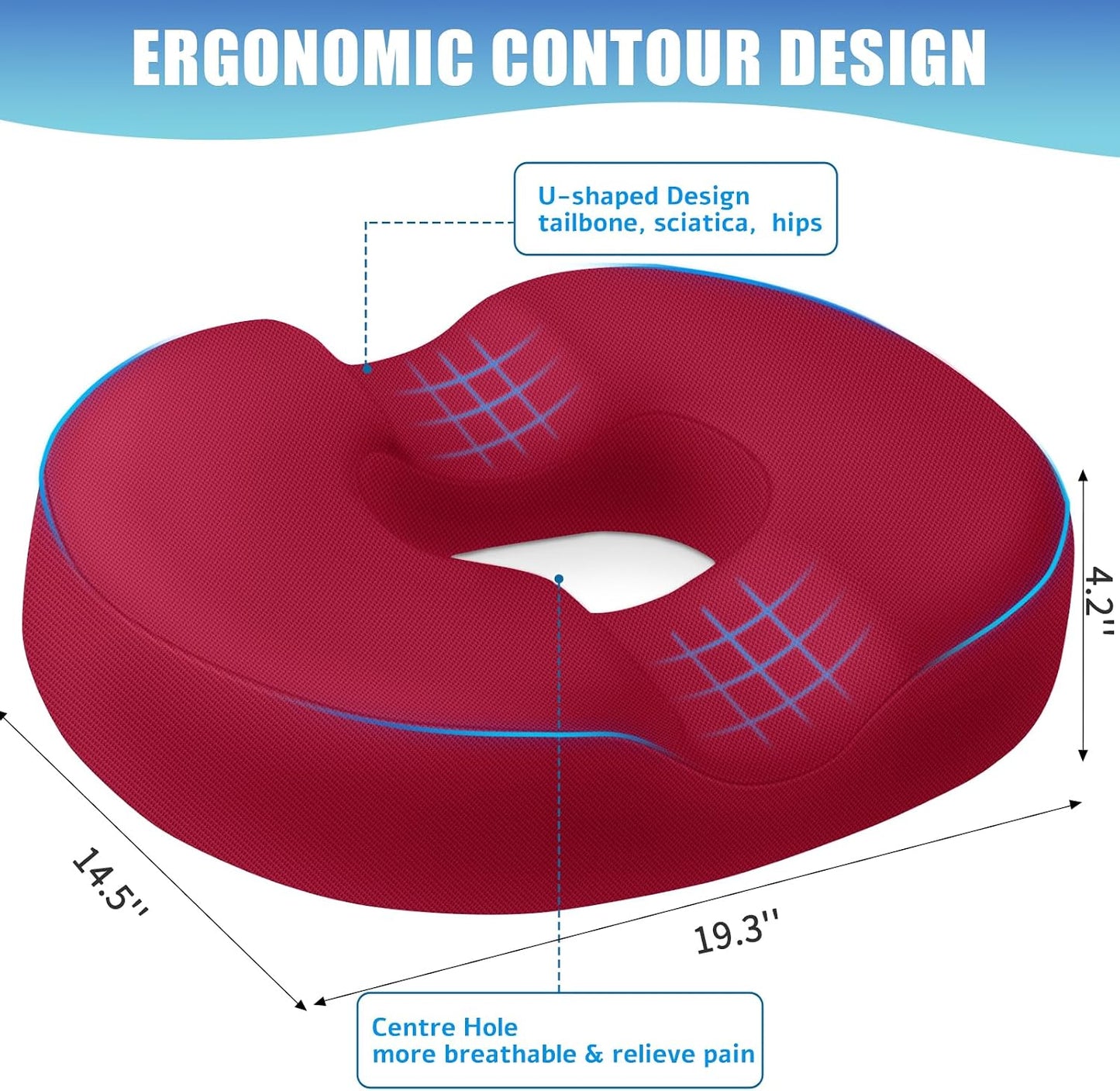 BlissTrends Donut Pillow Seat Cushion,Donut Chair Cushions for Postpartum Pregnancy & Hemorrhoids,Tailbone Pain Relief Cushion,Memory Foam Lifting Cushions for Office&Home Chairs (Black)