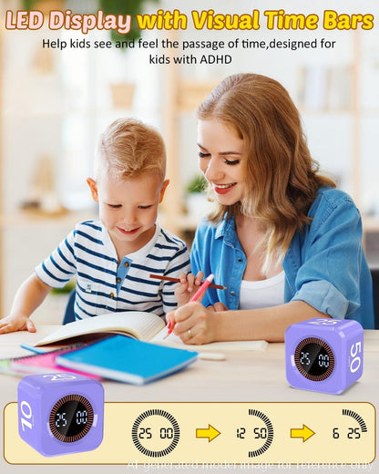 Digital Pomodoro Timer Cube 5/10/25/50min, Visual Productivity Flip Timer for Kids Classroom Desk, Custom Countdown, Silent and Sound Mode for ADHD Study Work Game Kitchen (Orange)