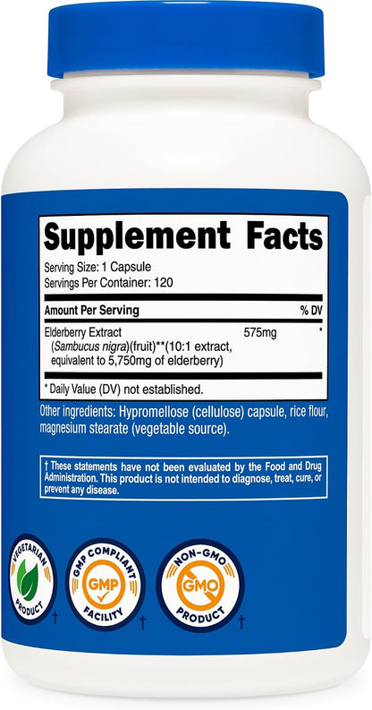 Nutricost Elderberry Capsules 575mg (120 Capsules) Black Elderberry