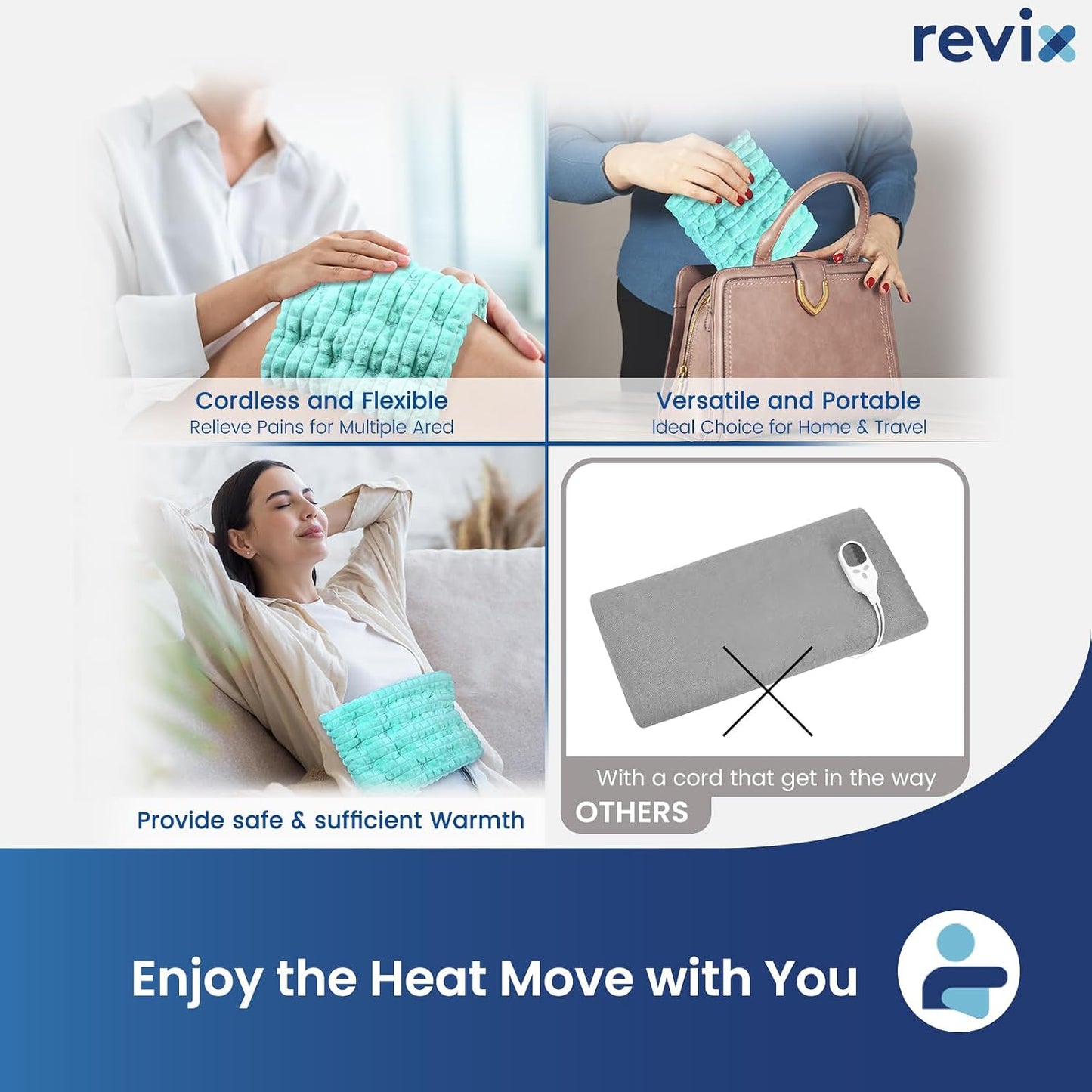 REVIX 6 * 12" Moist Heating Pad Microwavable, Reusable Microwave Heating Pads for Joints, Weighted Heat Packs with Flaxseeds for Shoulders, Neck, Back, Unscented