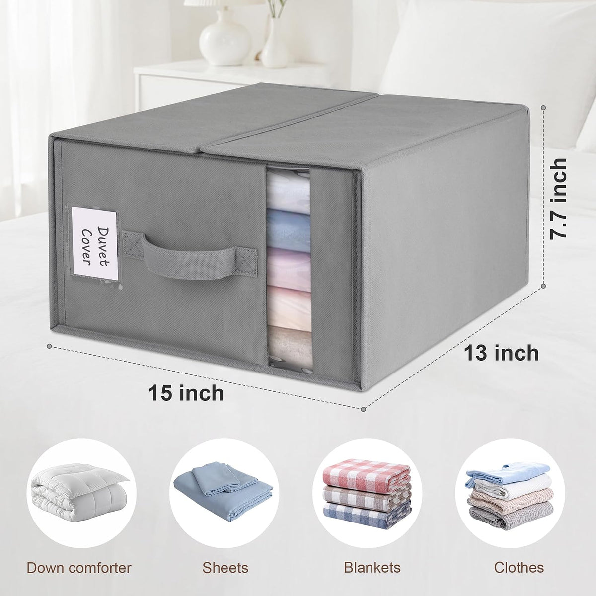 Large Bed Sheet Organizers and Storage for Linen Closet, Grey
