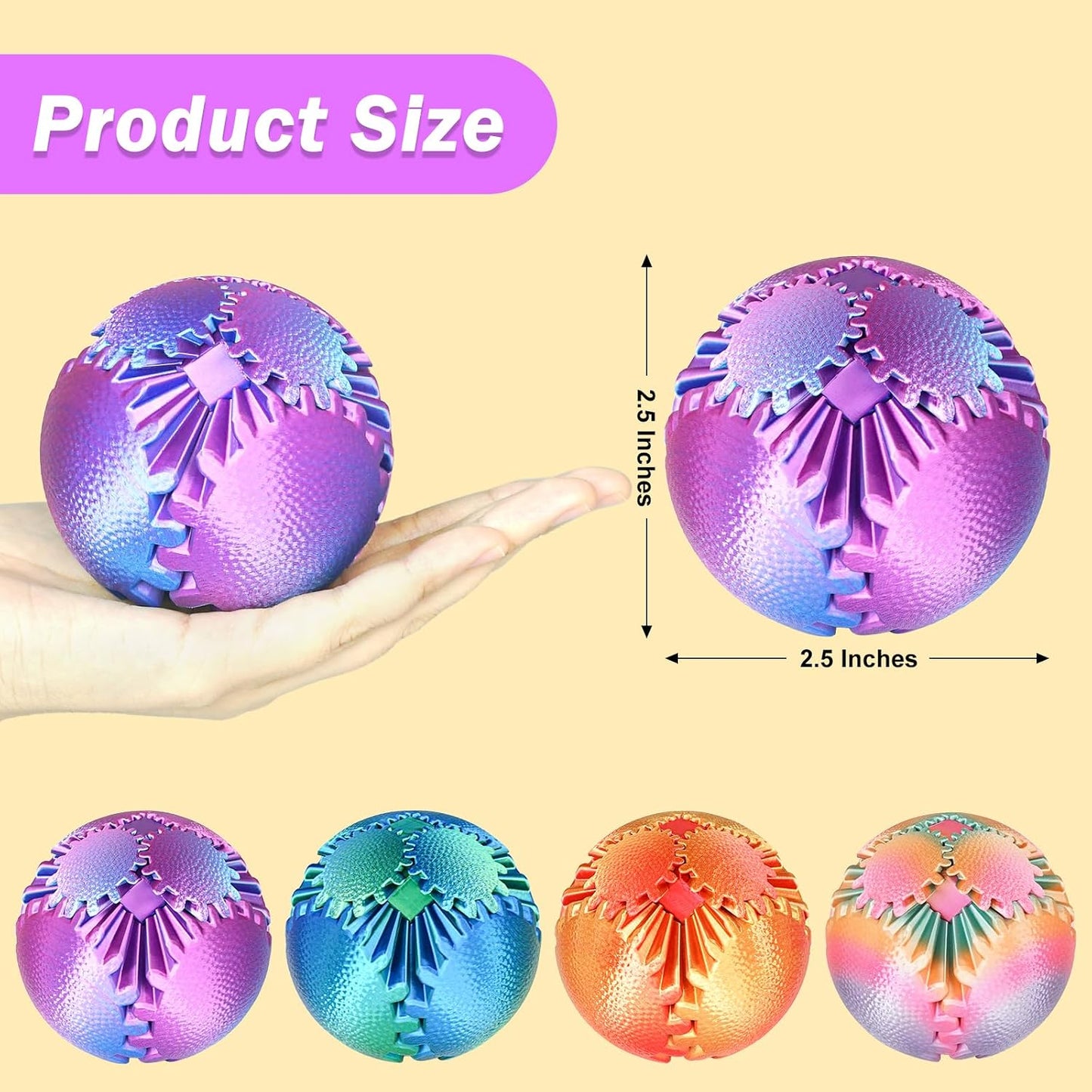 Gear Ball Fidget Toys Steampunk Gear Sphere Stress Relief for Kids Adults 3D Printed Unique Funny Birthday Gift for Christmas White Elephant Stocking Stuffer Easter (Ombre Purple, Dia. 2.5" )