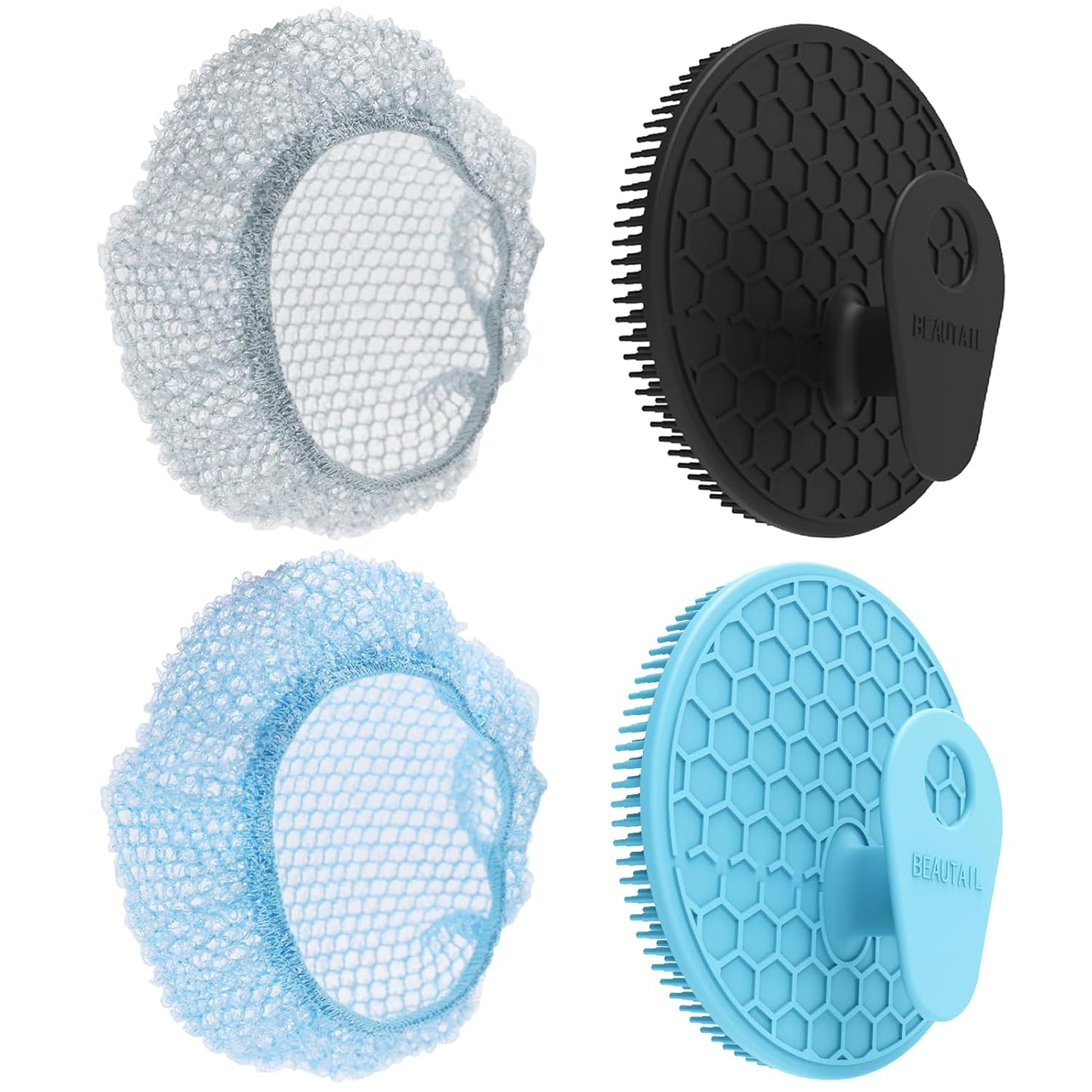 Silicone Body and Face Scrubber Set 5 Pack, BEAUTAIL Shower Bath Scrubber, Gentle Exfoliating Brush for Women Men Sensitive Skin, More Hygienic Than Traditional Loofah, Long Lasting, Black+Pink+Green