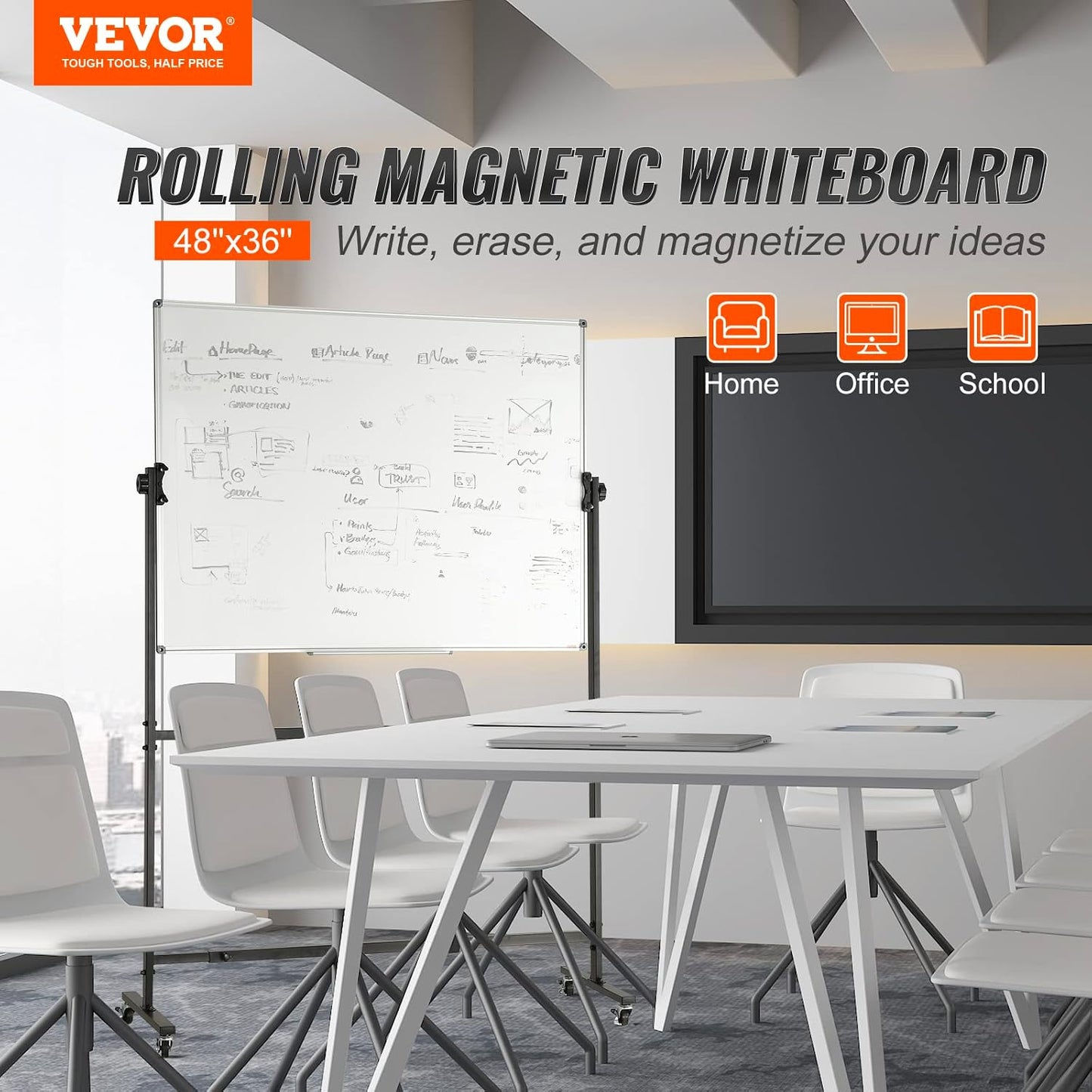 VEVOR Dry Erase Calendar for Wall, 36 x 24 Inches Whiteboard Calendar, Monthly Planner Magnetic Dry Erase Board, 1 Magnetic Erase & 2 Dry Erase Marker & Movable Tray for Restaurant Office Home School