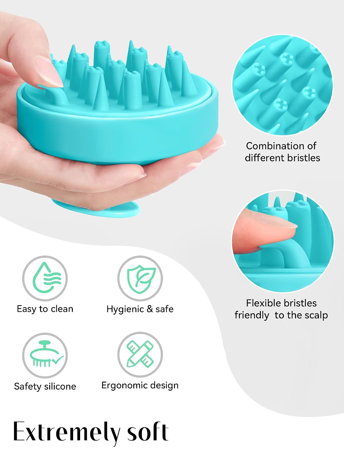 HEETA Hair Scalp Massager for Hair Growth, Shampoo Brush, Scalp Scrubber Exfoliator with Soft Silicone Bristles for Dandruff Removal to Relieve Stress, Wet Dry Use Updated Material, Beige