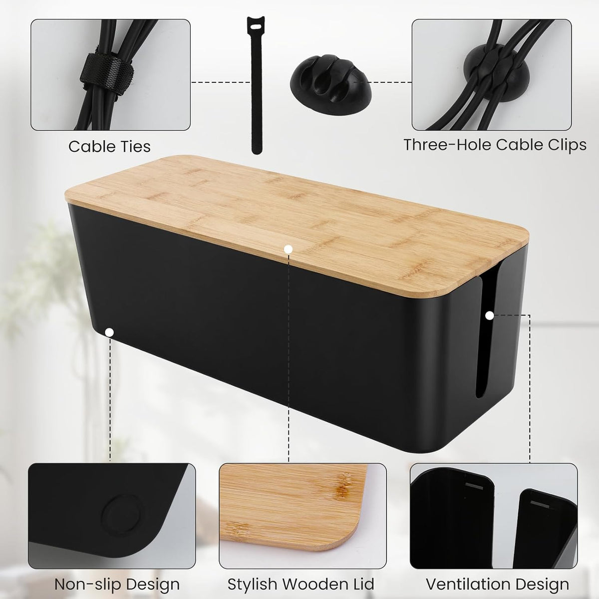 Tuwechen Cable Management Box, Wooden Style Large Cord Organizer Box