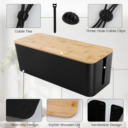 Tuwechen Cable Management Box, Wooden Style Large Cord Organizer Box