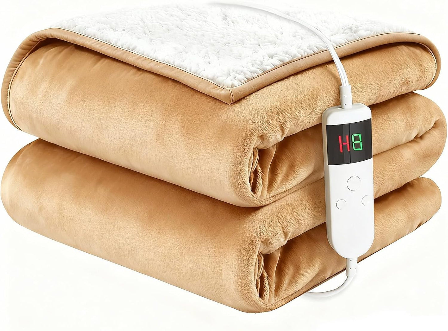 Electric Blanket Heated Throw, Soft Flannel 50"x60" Heating Blanket with 8 Hours Auto Off 10 Fast Heating Levels Machine Washable Sherpa Heated Blanket with Overheating Protection