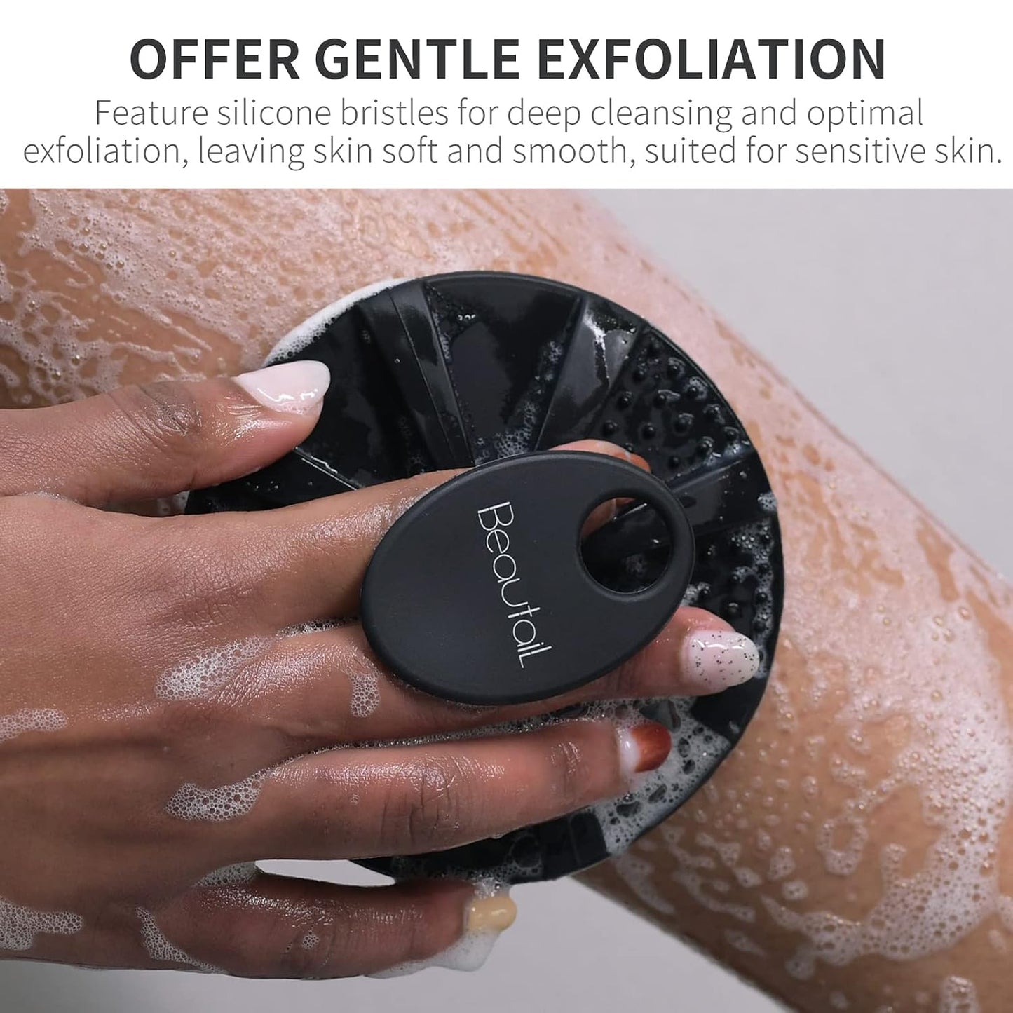 Silicone Body Scrubber 2 Pack, BEAUTAIL Shower Bath Scrubber, More Hygienic Than Traditional Loofah, Lather Nicely, Gentle Exfoliating Brush for Women Men Baby Sensitive Skin, Black+Purple
