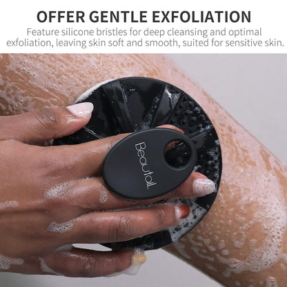 Silicone Body Scrubber 2 Pack, BEAUTAIL Shower Bath Scrubber, More Hygienic Than Traditional Loofah, Lather Nicely, Gentle Exfoliating Brush for Women Men Baby Sensitive Skin, Black+Purple