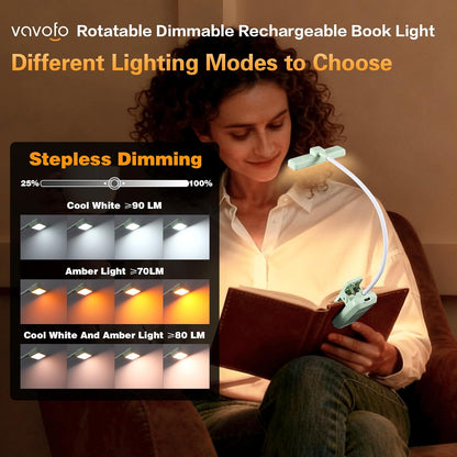 VAVOFO 24 LEDs Rotatable Book Light, Rechargeable Clip Reading Lamp