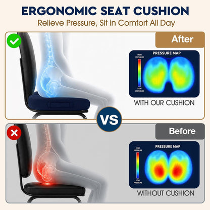 TushGuard Seat Cushion - Memory Foam Sitting Pillow for Office Chair, Car Seat, Airplane, Bleacher - Sciatica & Hip & Coccyx Pain Relief Desk Chair Cushion for Long Sitting Office Workers, Car Drivers