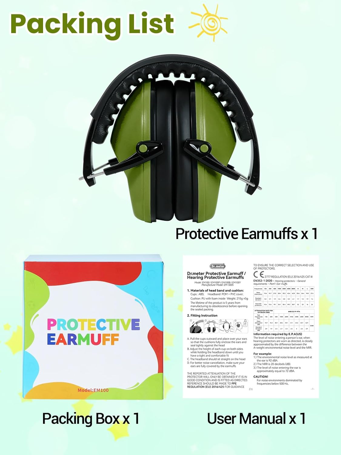 Dr.meter Ear Muffs for Noise Reduction: 27.4SNR Noise Cancelling Headphones for Kids Adults, EM100 Adjustable Hearing Protection Earmuffs for Monster Jam, Autism Sensory, Concerts, Fireworks