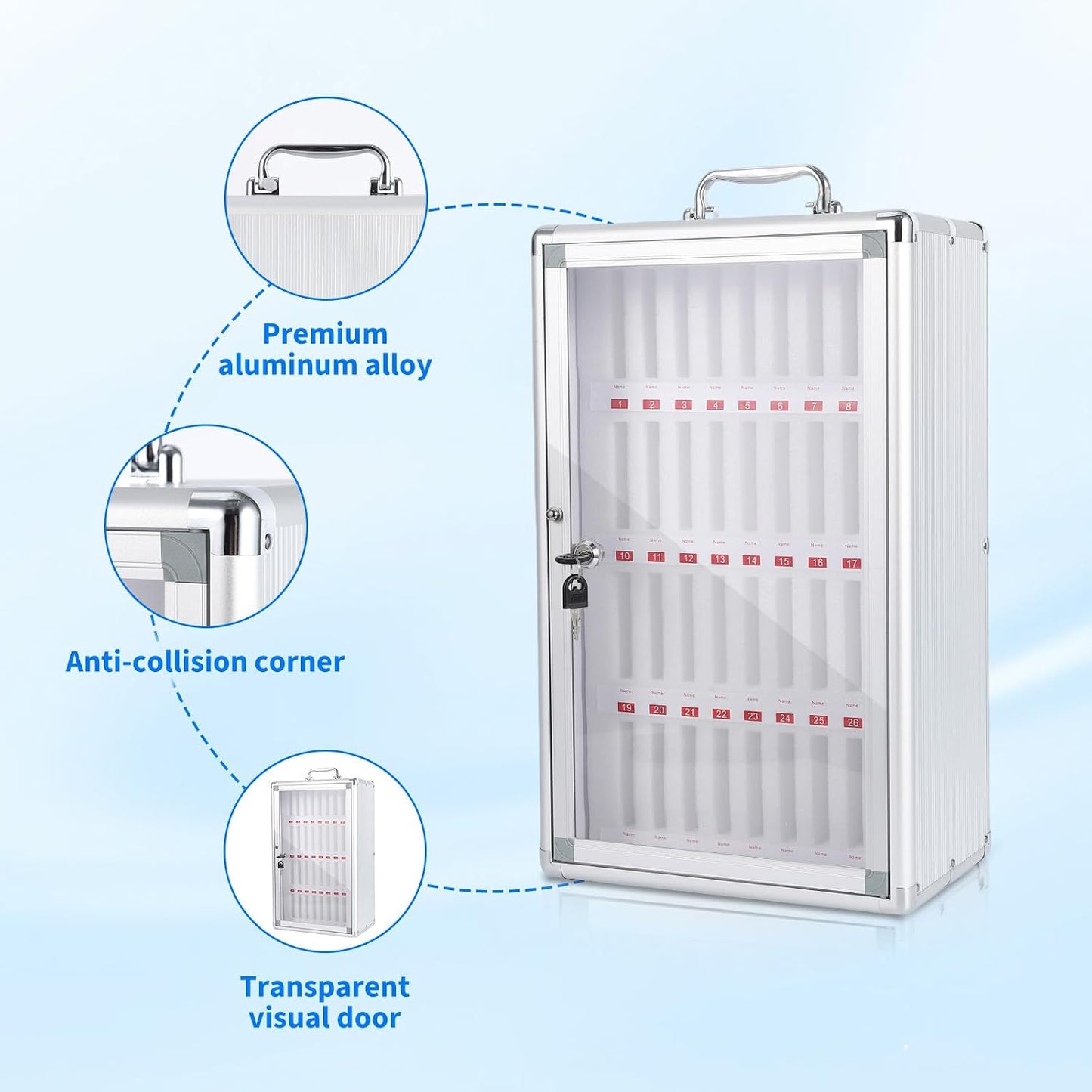 24 Slots Cell Phone Locker, Aluminum Alloy Portable Phone Storage Cabinet, Wall-Mounted Lock Box with Handle for Classroom Office Employees