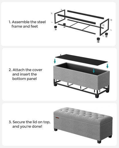 SONGMICS Storage Ottoman Bench, Foot Rest with Legs, 15.7 x 43.3 x 15.7 Inches, End of Bed Bench, Storage Chest, Load up to 660 lb, for Living Room, Bedroom, Entryway, Dark Gray ULSF088G01