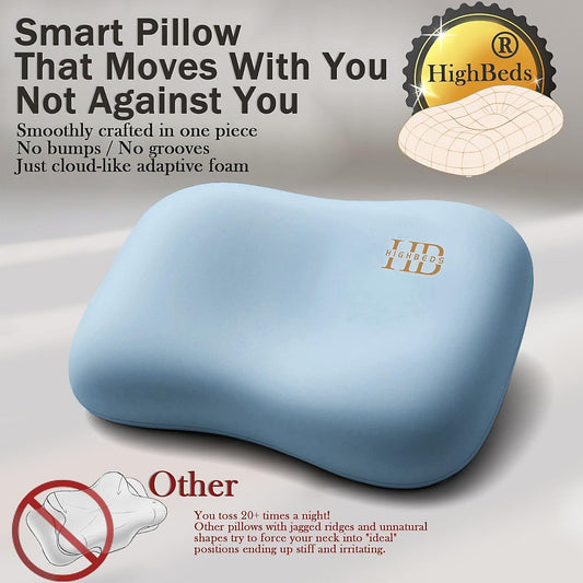 HighBeds Cervical Neck Pillow - Side Sleeper Pillow for Neck Pain Relief, Soft Ergonomic Memory Foam Pillows Ice Silk Zipperless Pillowcase, Eco-Friendly and Durable Material (White)