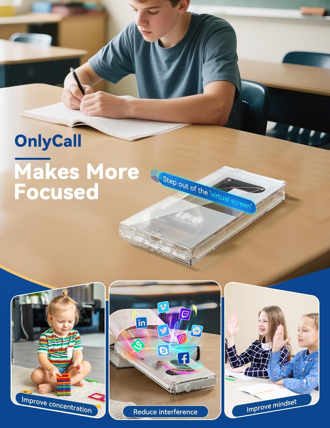 Portable Phone Lock Box, US Patented Magnetic Cell Phone Jail, Transparent Visible Calls Anti-Distraction Lock Case for iPhone Android, Students Exam Museum Anti Unauthorized Photography