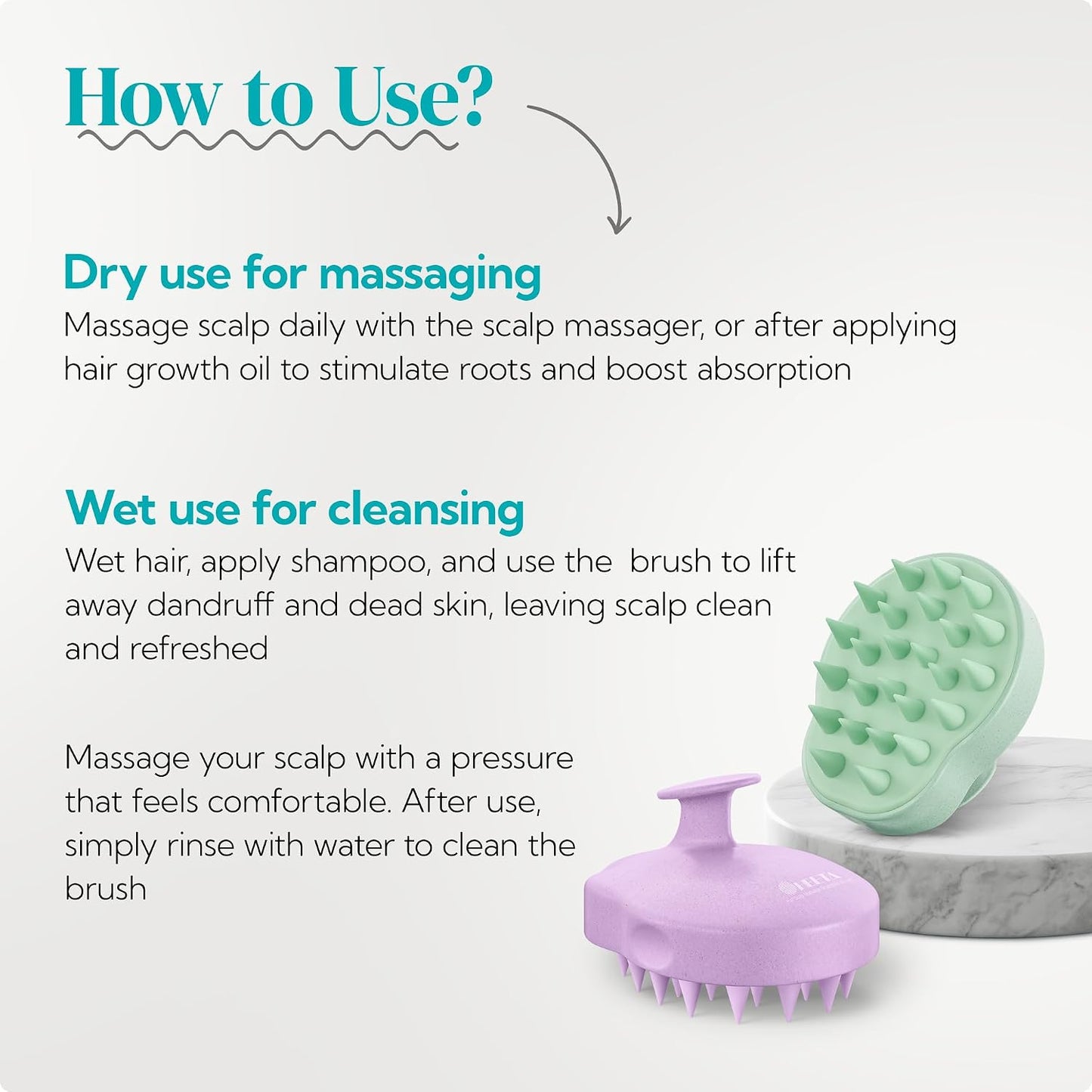 HEETA Hair Scalp Massager Shampoo Brush 2 Pack, Soft Silicone Bristles to Remove Dandruff, Waterproof Hair Scrubber for Both Wet Dry Use, Suitable for Men & Women (Green & Black)
