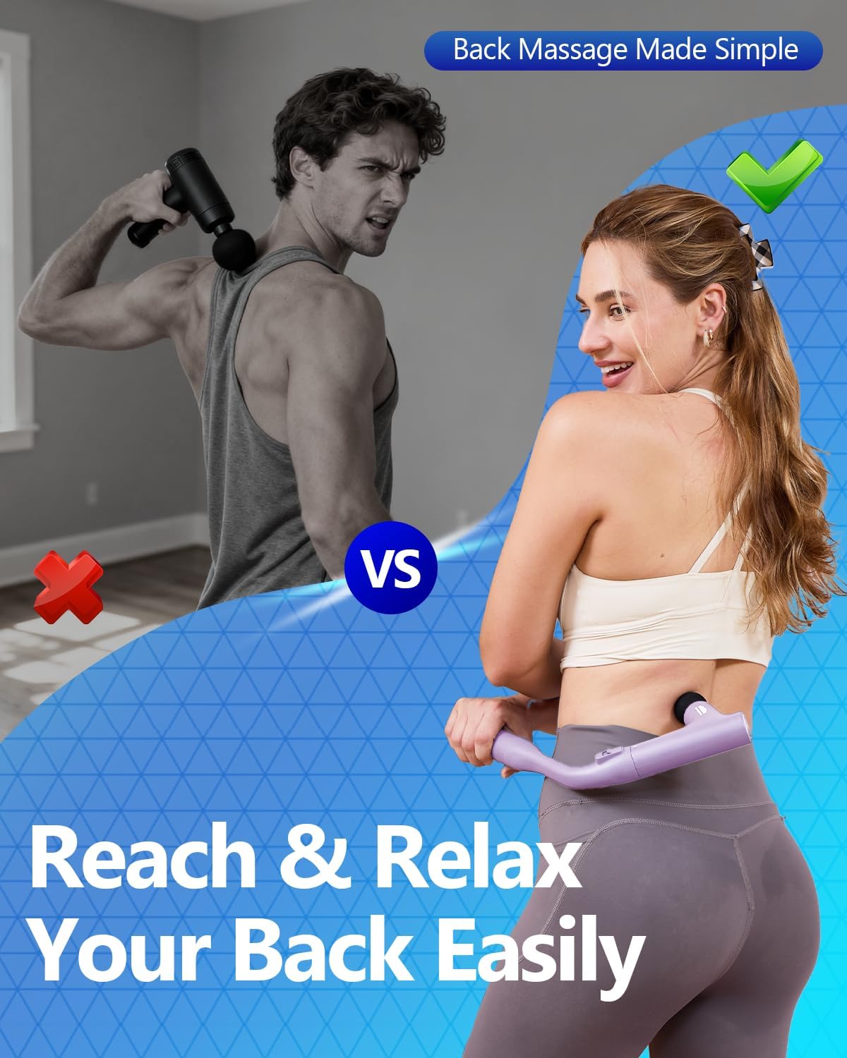 3-in-1 Detachable Massage Gun Deep Tissue, Ergonomic Extension Handle Back Massager for Pain Relief, Portable Percussion Muscle Massager for Shoulder, Thigh, Waist & Neck, FSA-HSA Eligible