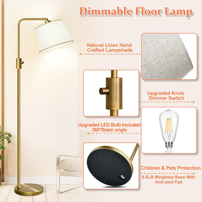 【Upgraded】 Dimmable Floor Lamp, 1000 Lumens LED Edison Bulb Included, Arc Floor Lamps for Living Room Modern Standing Lamp with Linen Shade, Tall Lamp for Bedroom Office Dining Room- Black