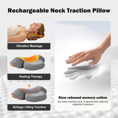 3-in-1 Rechargeable Neck Massager Pillow with Heating Traction | Deep Tissue Pain Relief, Shoulder & Neck Hump Corrector for Men Women, Gifts for Family and Friends